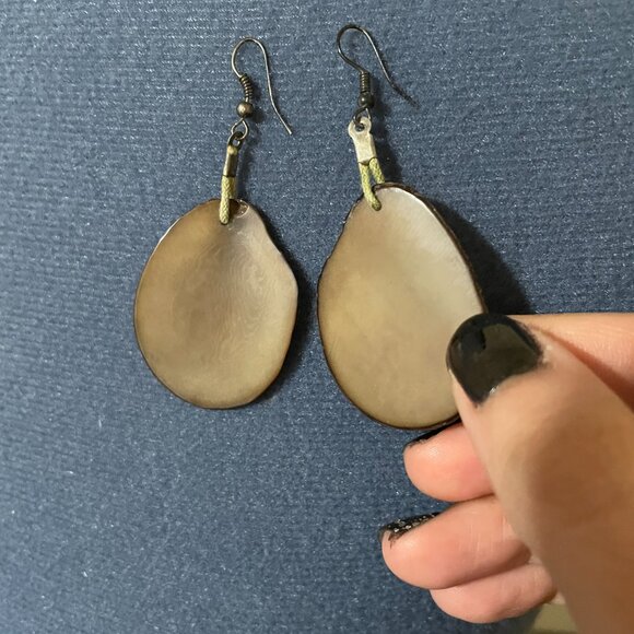 Beige Wood Earrings - Picture 2 of 2